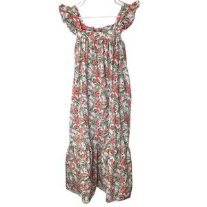 Easel beige orange Floral tiered ruffle tank Maxi Dress small boho cottage core